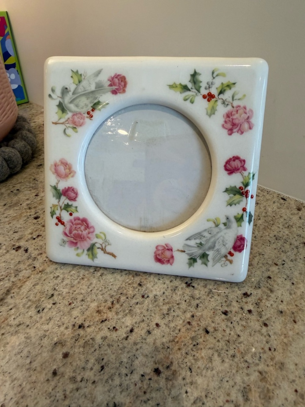 Vintage Porcelain Square Floral & Dove Picture Frame - Made in Japan